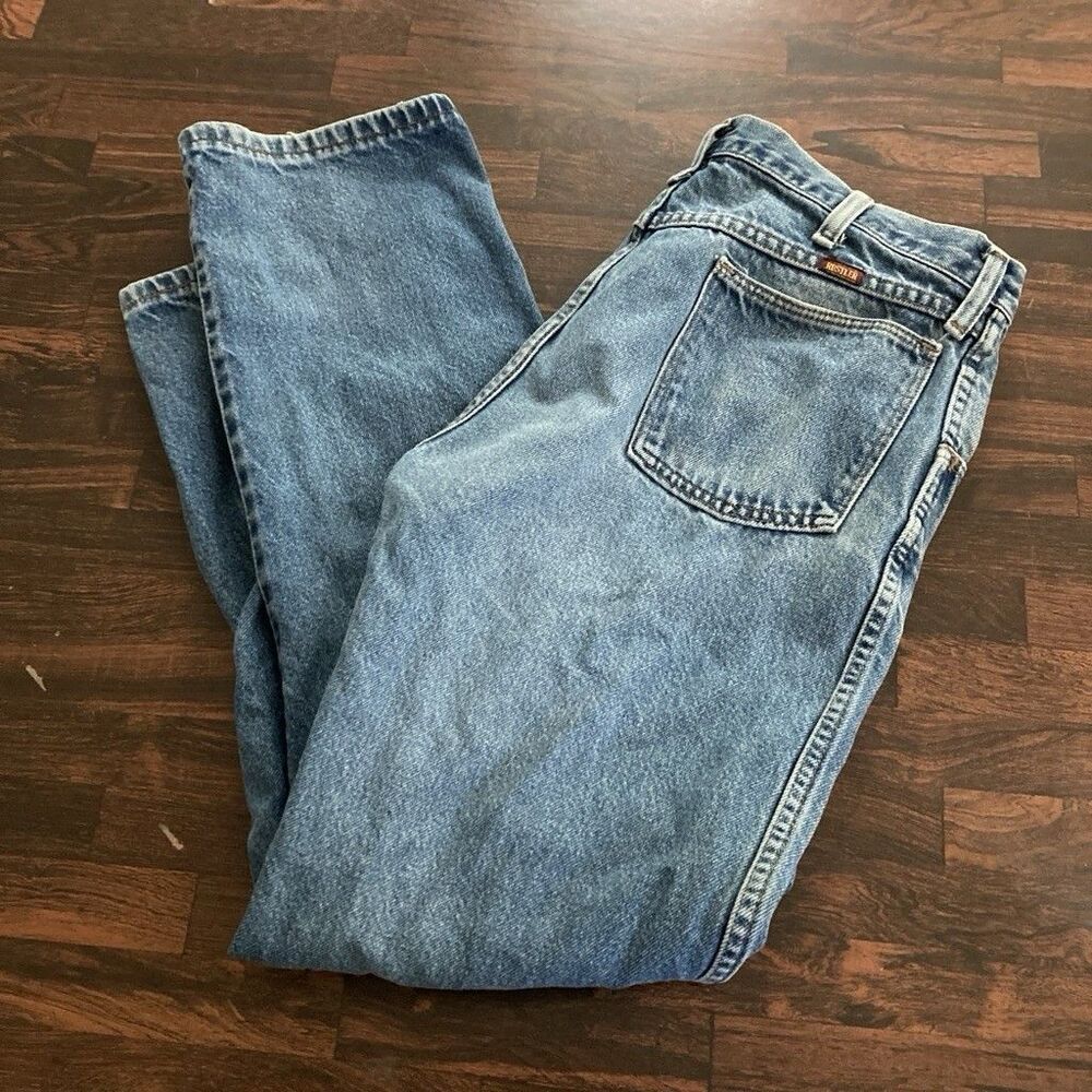 Vintage Rustler 87620NV Jeans 34x30 USA Made Wallet & Whisker Fade 100% Cotton